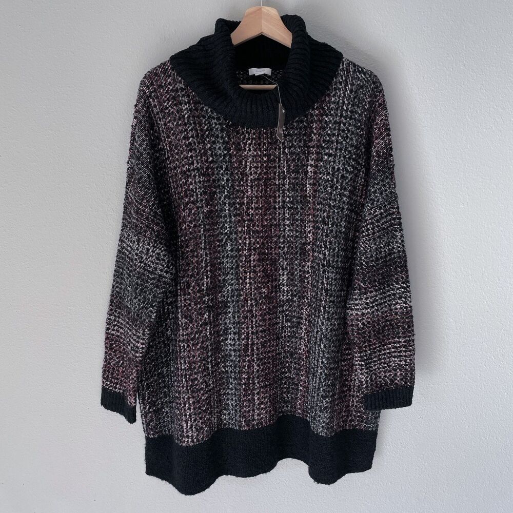 Pure J. Jill Jacquard Pullover Sweater XS/S Cowl Oversized Black Multicolor NWT